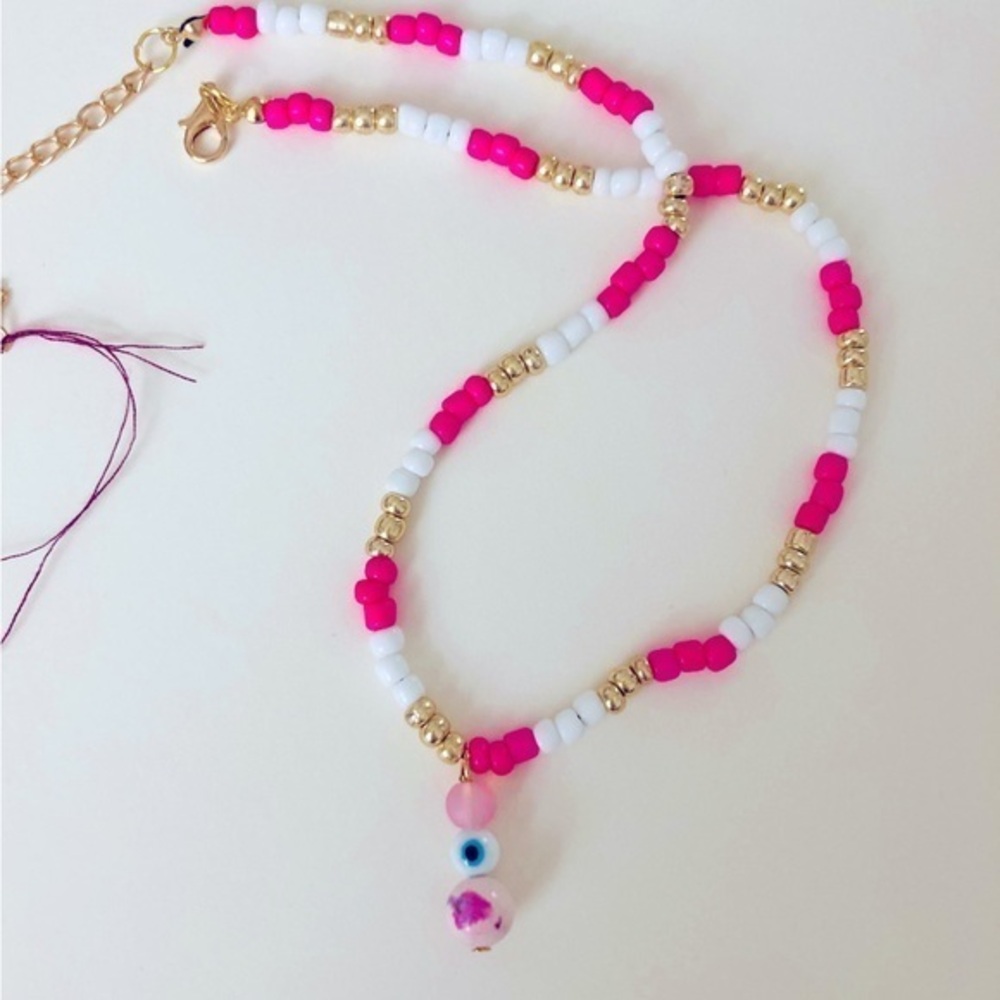 🍒 5/$25 🍒 Handmade Glass Bead Necklace with Handmade Charm Pendant | L9